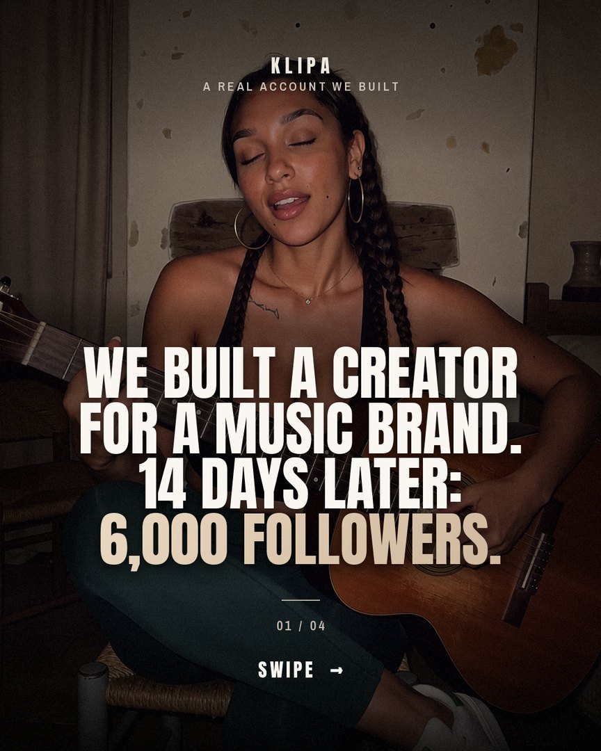 A creator we built for a music brand: 6,000 followers in 14 days